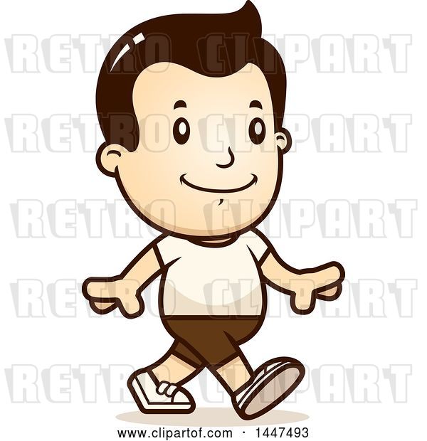 Vector Clip Art of Retro Cartoon White Boy Walking in Shorts