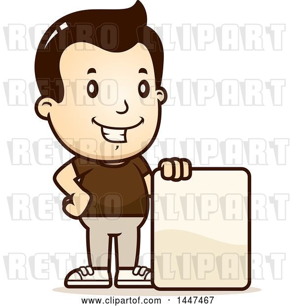 Vector Clip Art of Retro Cartoon White Boy with a Blank Sign