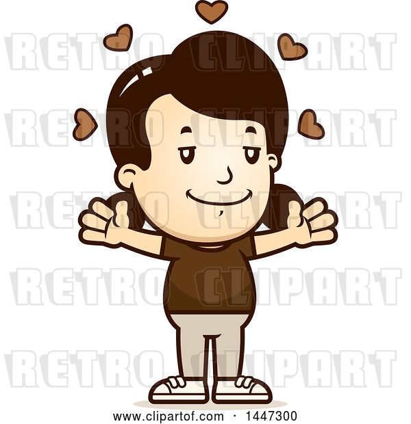 Vector Clip Art of Retro Cartoon White Girl with Open Arms and Love Hearts