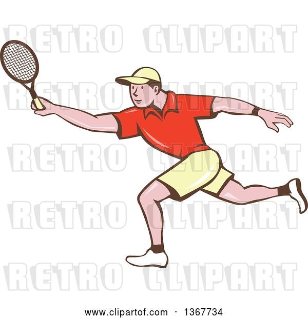 Vector Clip Art of Retro Cartoon White Guy Playing Tennis