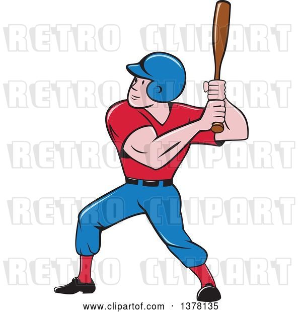 Vector Clip Art of Retro Cartoon White Male Baseball Player Athlete Batting