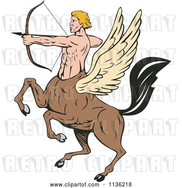 Vector Clip Art of Retro Cartoon Winged Centaur Archer