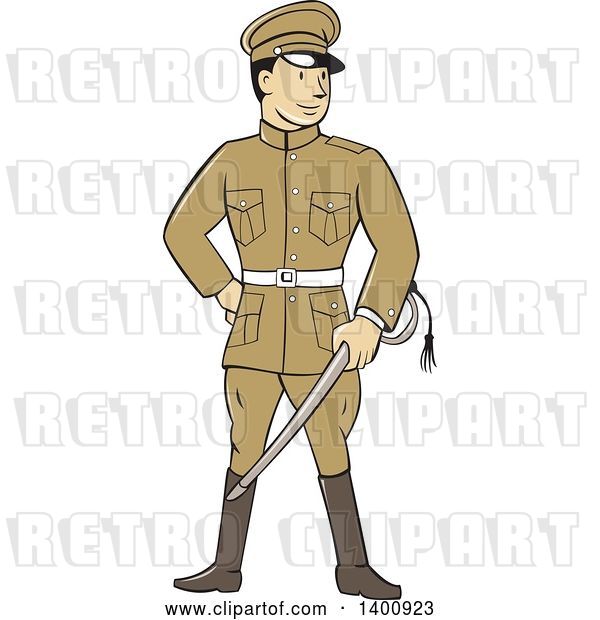 Vector Clip Art of Retro Cartoon World War One British Officer Soldier Holding a Sword
