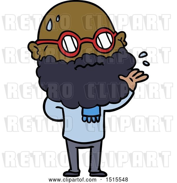 Vector Clip Art of Retro Cartoon Worried Guy with Beard and Spectacles