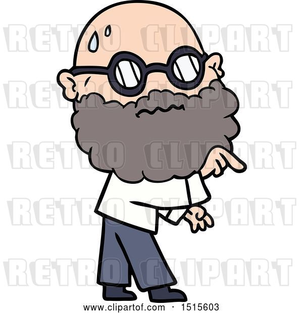 Vector Clip Art of Retro Cartoon Worried Guy with Beard and Spectacles Pointing Finger
