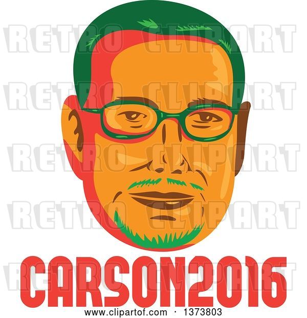 Vector Clip Art of Retro Cartoon WPA Styled Portrait of Republican Presidential Nominee Ben Carson over Text