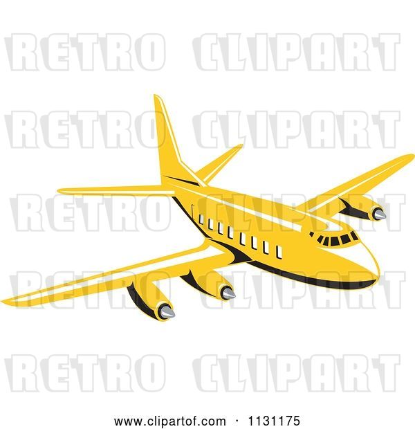Vector Clip Art of Retro Cartoon Yellow Commercial Airliner Plane