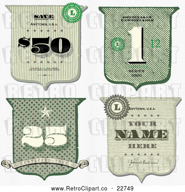 Vector Clip Art of Retro Cash Money Styled Shield Designs
