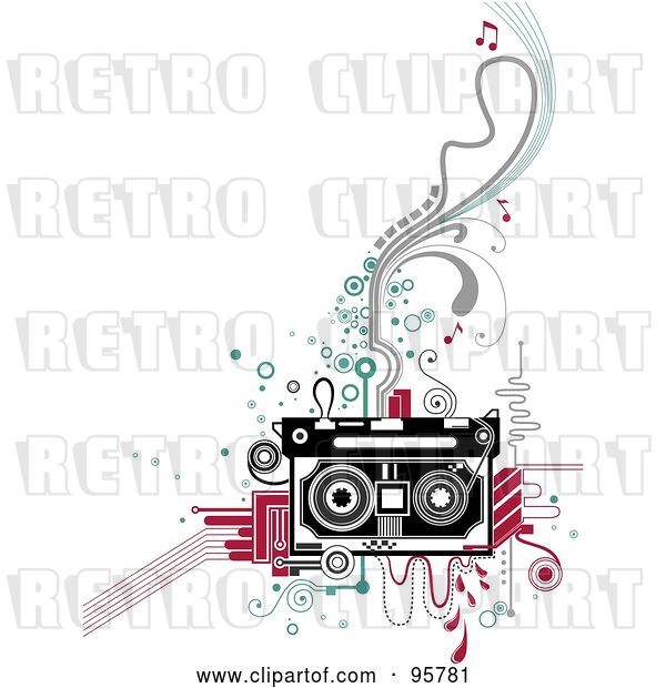 Vector Clip Art of Retro Cassette Tape on Abstract Designs