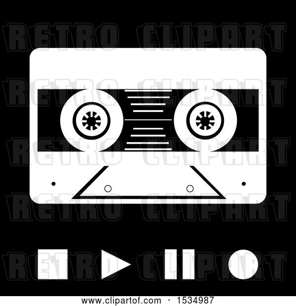 Vector Clip Art of Retro Cassette Tape with Stop Play Pause and Record Buttons in