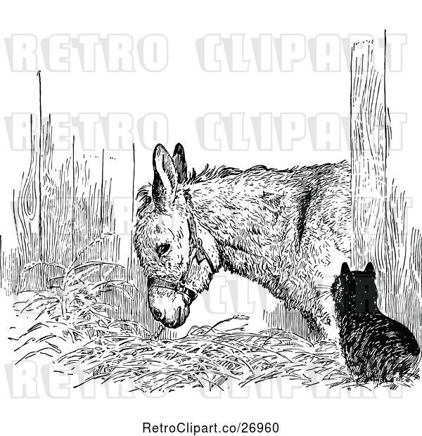 Vector Clip Art of Retro Cat and Donkey
