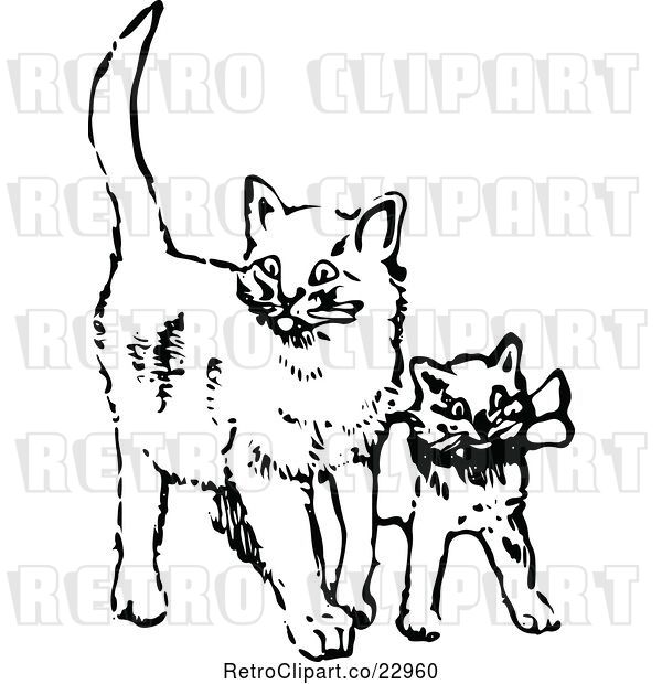 Vector Clip Art of Retro Cat and Kitten
