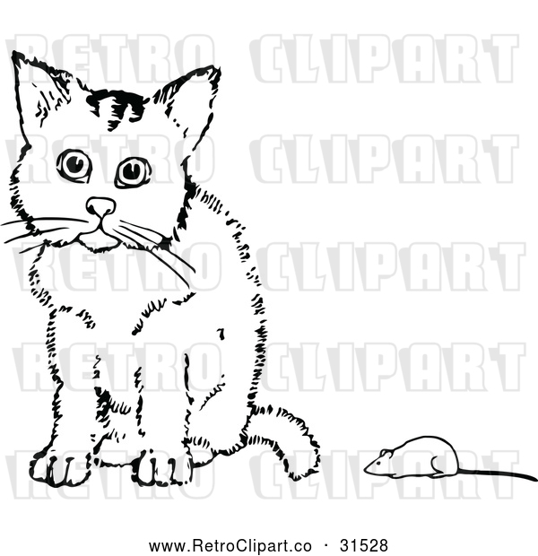Vector Clip Art of Retro Cat and Toy Mouse