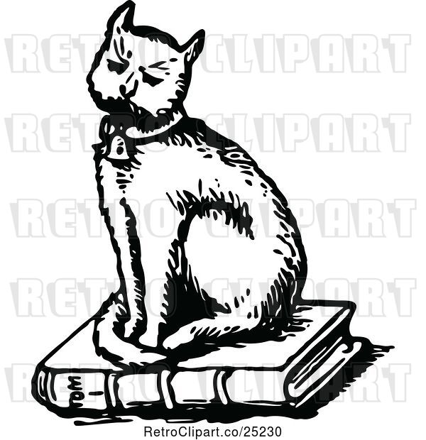 Vector Clip Art of Retro Cat Sitting on a Book