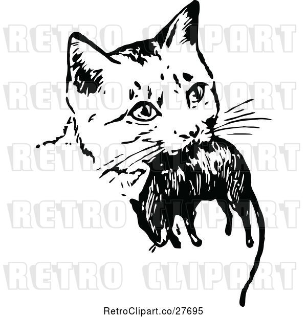 Vector Clip Art of Retro Cat with a Mouse