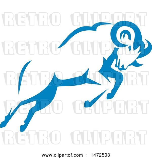 Vector Clip Art of Retro Charging Blue Ram in Style