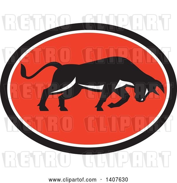Vector Clip Art of Retro Charging Bull in a Black White and Red Oval