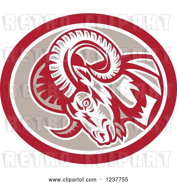 Vector Clip Art of Retro Charging Ram in a Tan and Red Oval