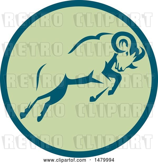 Vector Clip Art of Retro Charging Ram in a Teal and Green Circle