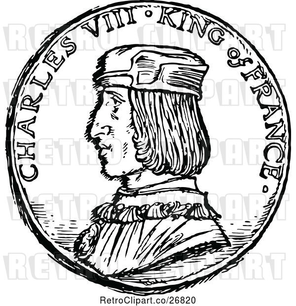 Vector Clip Art of Retro Charles VIII King of France Coin