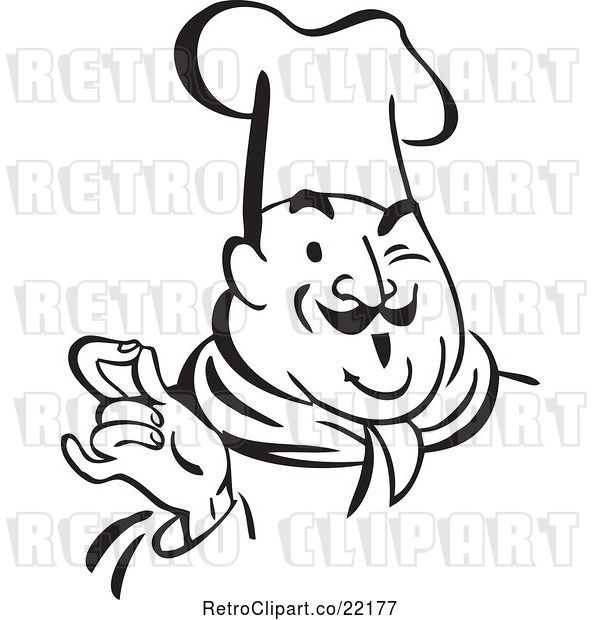 Vector Clip Art of Retro Chef Touching His Fingers