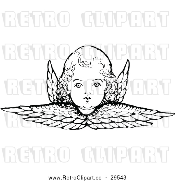 Vector Clip Art of Retro Cherub and Wings