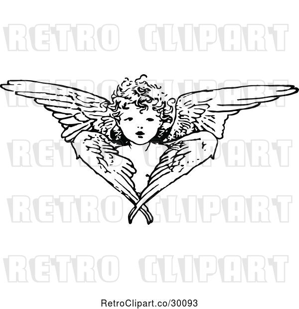 Vector Clip Art of Retro Cherub Angel and Wings