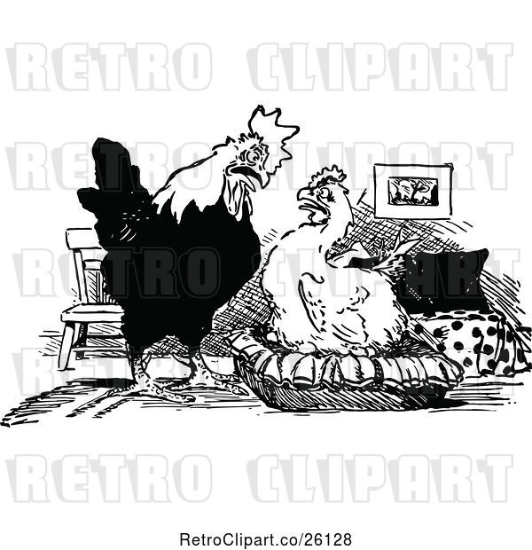 Vector Clip Art of Retro Chicken Couple by Prawny Vintage - #26128