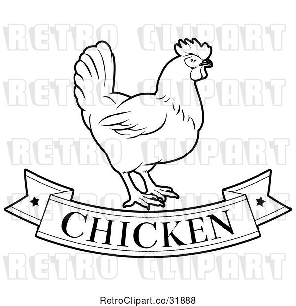 Vector Clip Art of Retro Chicken Food Banner and Bird
