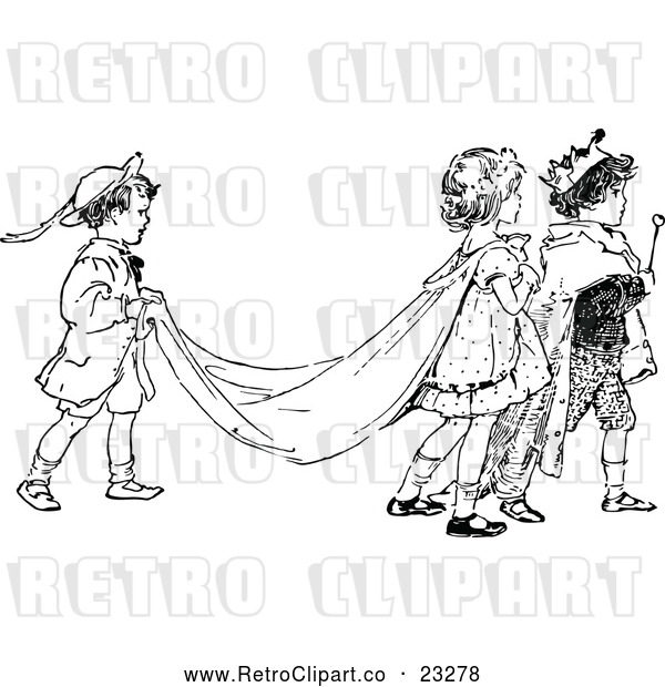 Vector Clip Art of Retro Children Acting out a Royal Wedding
