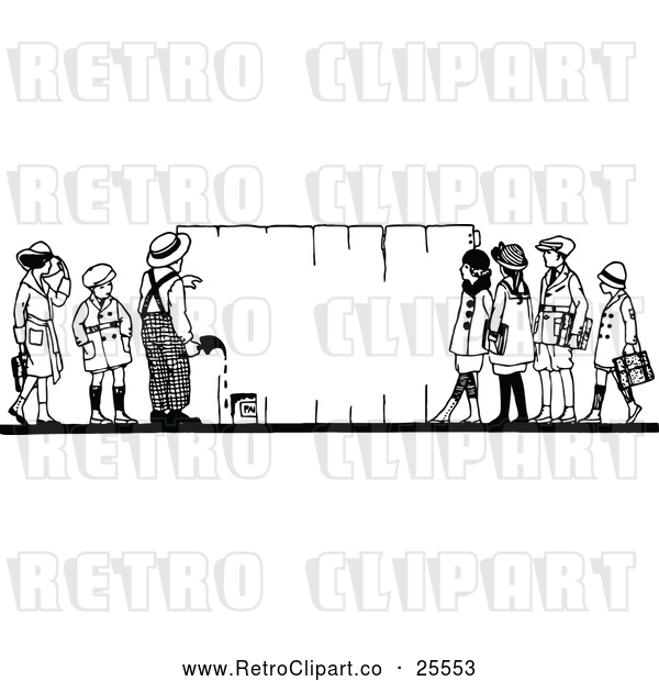 Vector Clip Art of Retro Children Painting a Fence