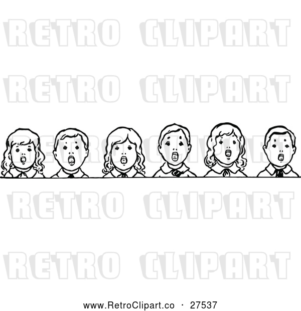 Vector Clip Art of Retro Children Singing