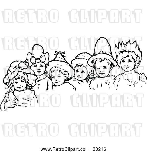 Vector Clip Art of Retro Children Wearing Hats