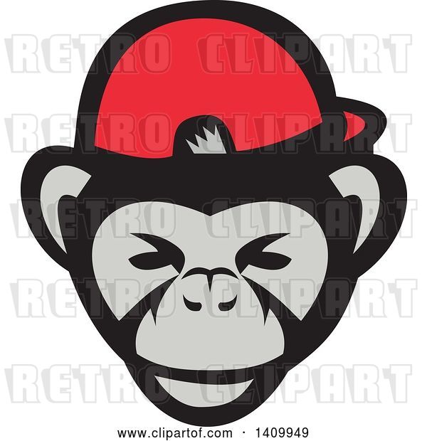 Vector Clip Art of Retro Chimpanzee Baseball Player Wearing Cap Backwards