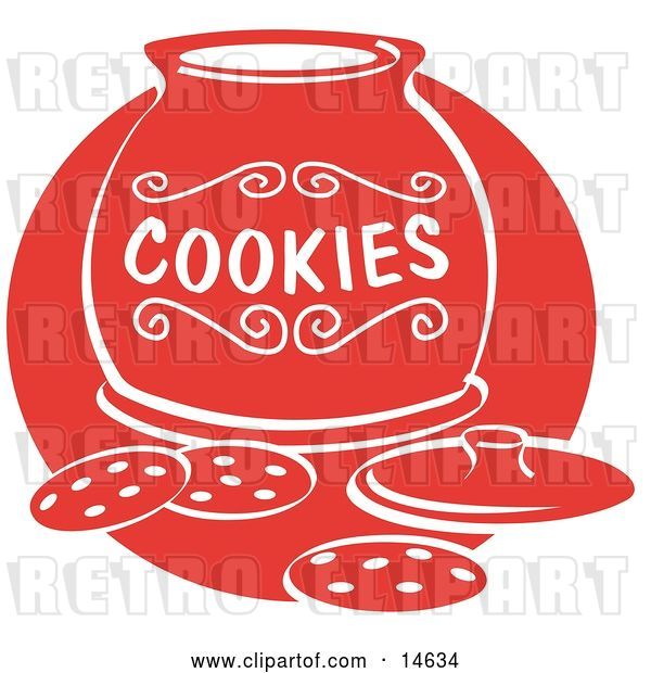 Vector Clip Art of Retro Chocolate Chip Cookies on a Counter in Front of an Open Cookie Jar
