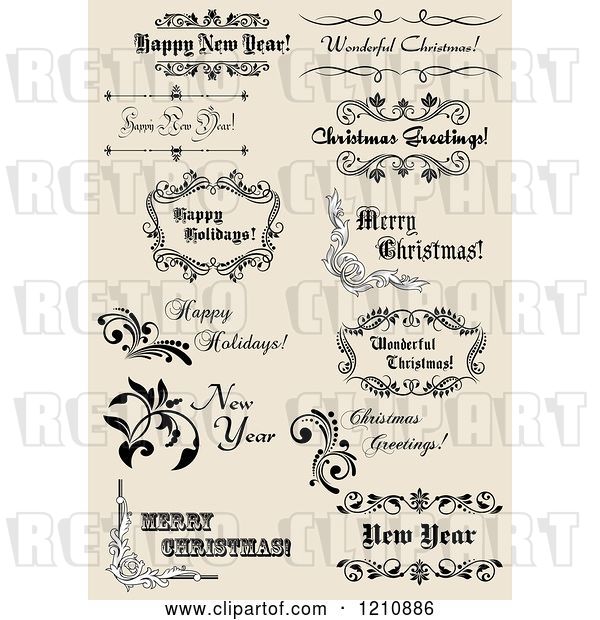 Vector Clip Art of Retro Christmas and New Year Greetings