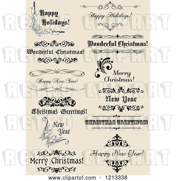 Vector Clip Art of Retro Christmas and New Year Greetings on Tan