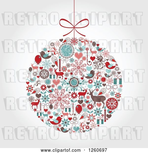 Vector Clip Art of Retro Christmas Bauble of Holiday Items on Shading