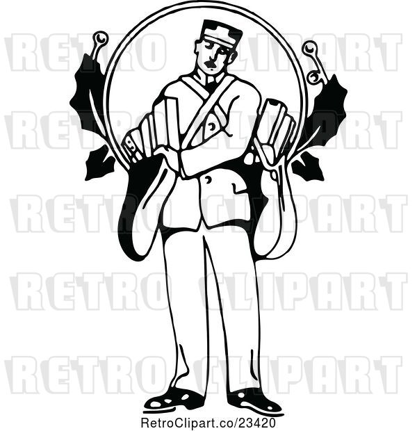 Vector Clip Art of Retro Christmas Guy with Gifts
