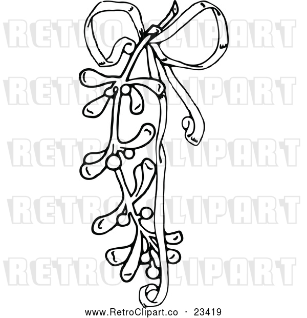 Vector Clip Art of Retro Christmas Mistletoe and Ribbon