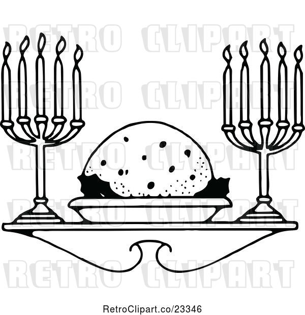 Vector Clip Art of Retro Christmas Plum Pudding Dessert and Candles