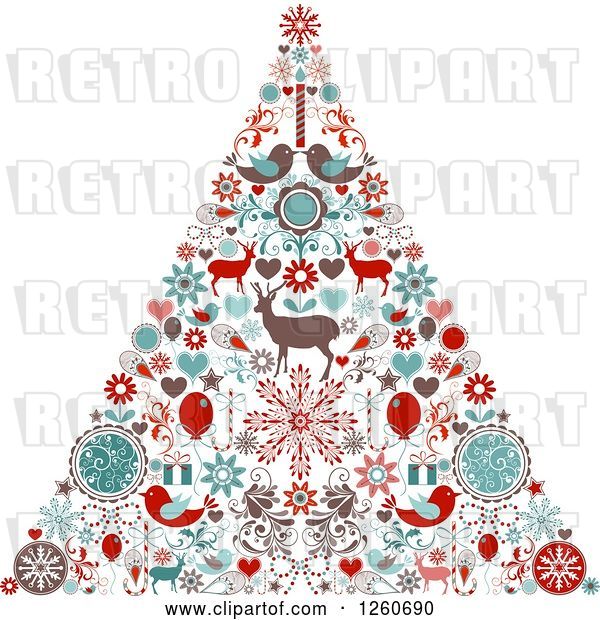 Vector Clip Art of Retro Christmas Tree Made of up Holiday Items