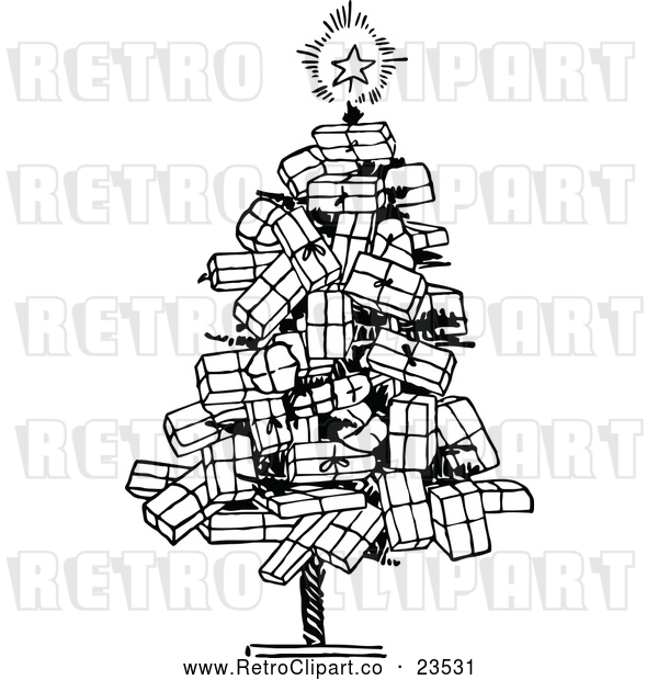 Vector Clip Art of Retro Christmas Tree of Gifts