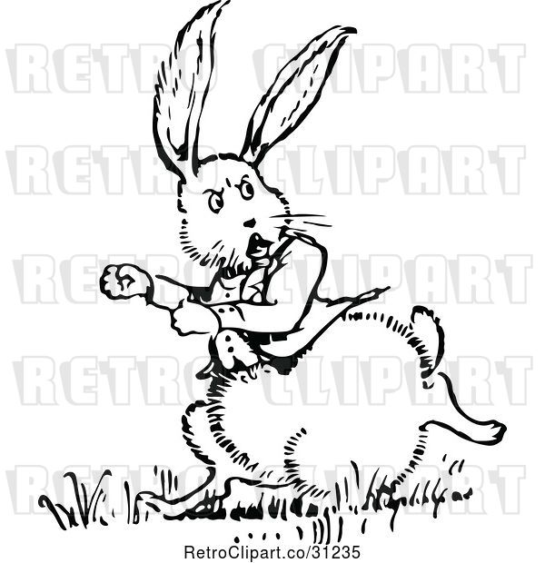 Vector Clip Art of Retro Chubby Rabbit Running
