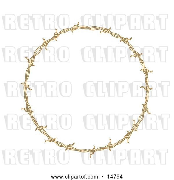 Vector Clip Art of Retro Circular Border Frame of Barbed Wire over a White Background
