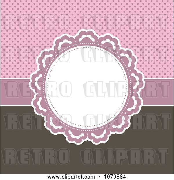 Vector Clip Art of Retro Circular Frame over a Pink Polka Dot and Brown Background