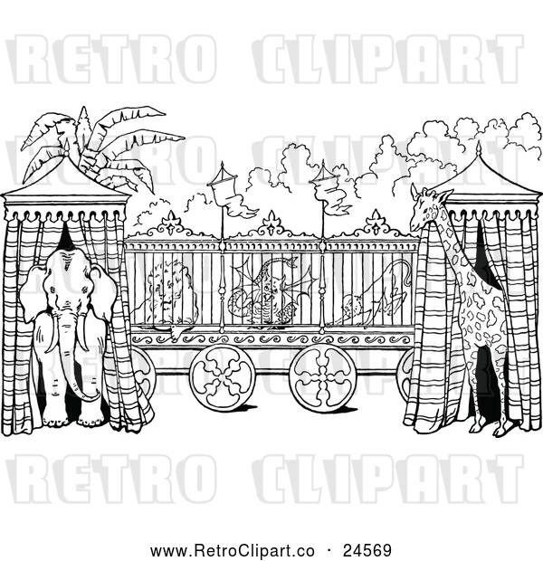 Vector Clip Art of Retro Circus Animal Cage and Tents