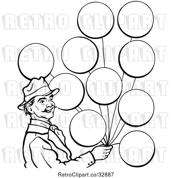 Vector Clip Art of Retro Circus Guy with Balloons in