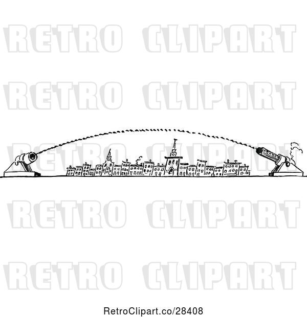 Vector Clip Art of Retro City with Canons