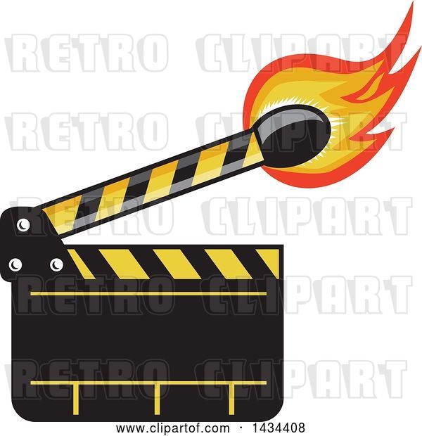 Vector Clip Art of Retro Clapper Board with a Lit Match Stick